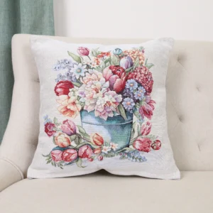 Dvipusė gobeleno pagalvėlė – Pavasario puokštė