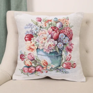 Dvipusė gobeleno pagalvėlė – Pavasario puokštė