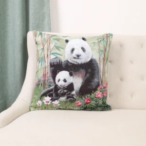 Dvipusė gobeleno pagalvėlė – Panda su jaunikliu