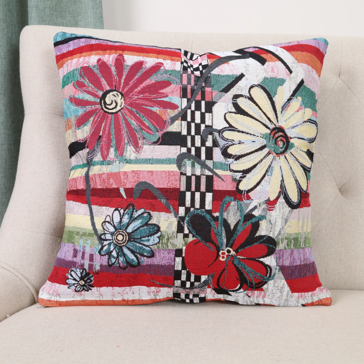 Dvipusė gobeleno pagalvėlė – Grafikos gėlės