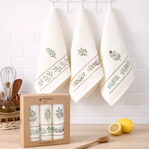Virtuvinių rankšluosčių komplektas su dėžute - Eukaliptas