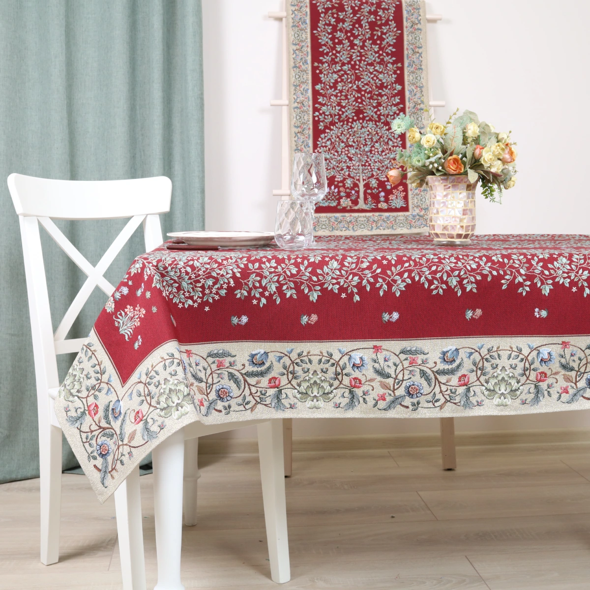 Staltiesė - Baroko gėlės (bordo)