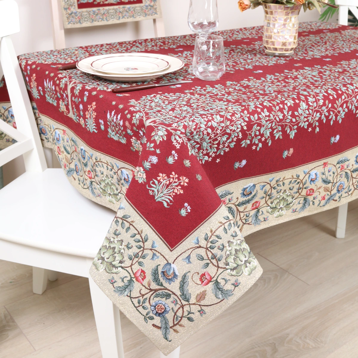 Staltiesė - Baroko gėlės (bordo)