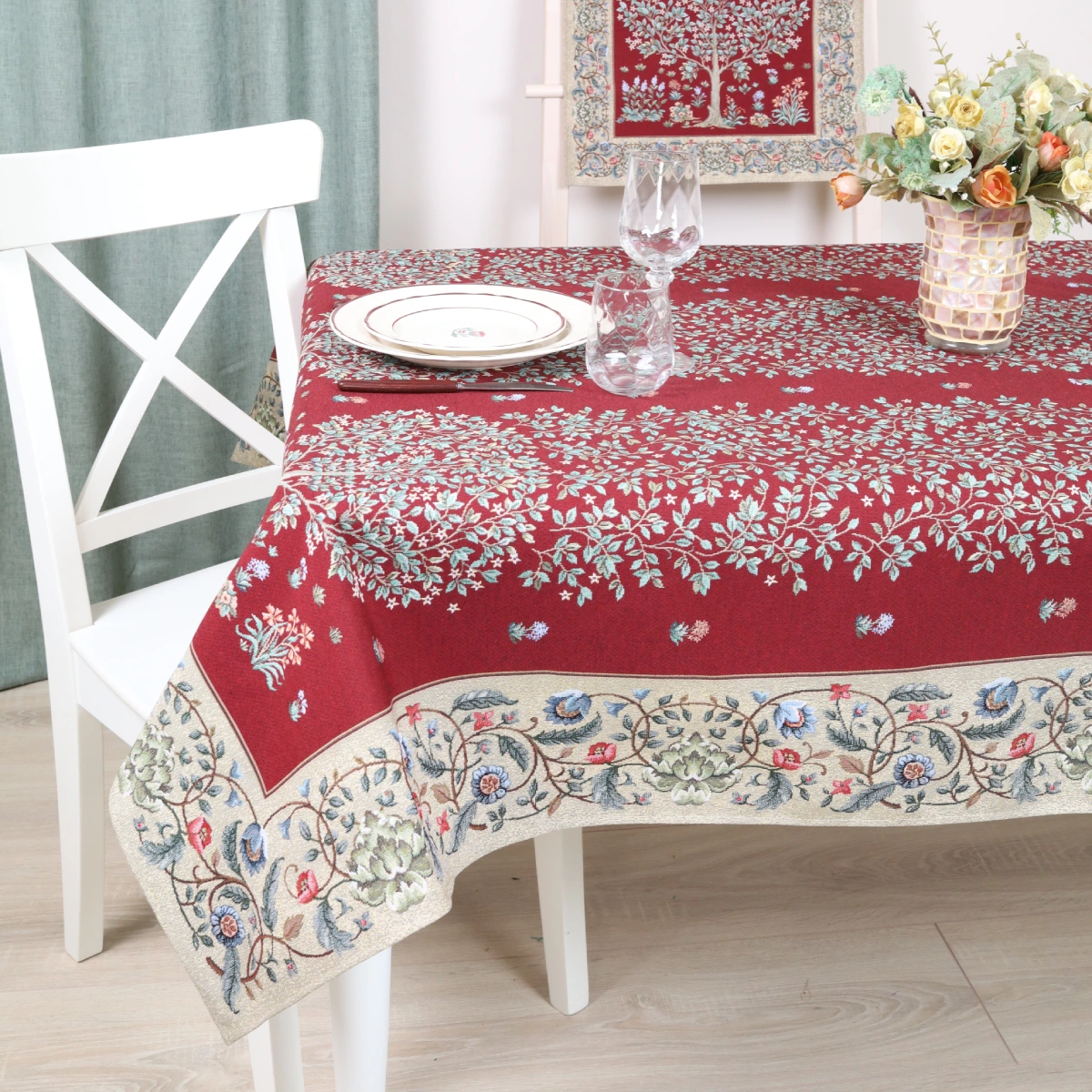 Staltiesė - Baroko gėlės (bordo)