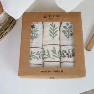 Virtuvinių rankšluosčių komplektas su dėžute - Eukaliptas