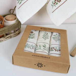 Virtuvinių rankšluosčių komplektas su dėžute - Eukaliptas