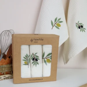 Virtuvinių rankšluosčių komplektas su dėžute - Alyvuogės