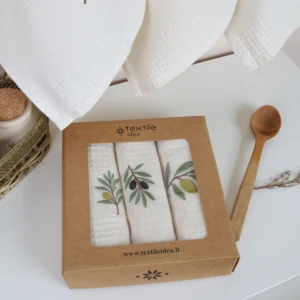 Virtuvinių rankšluosčių komplektas su dėžute - Alyvuogės