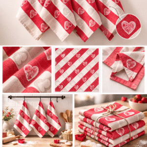 Virtuvinių rankšluosčių komplektas su dėžute - Širdelės