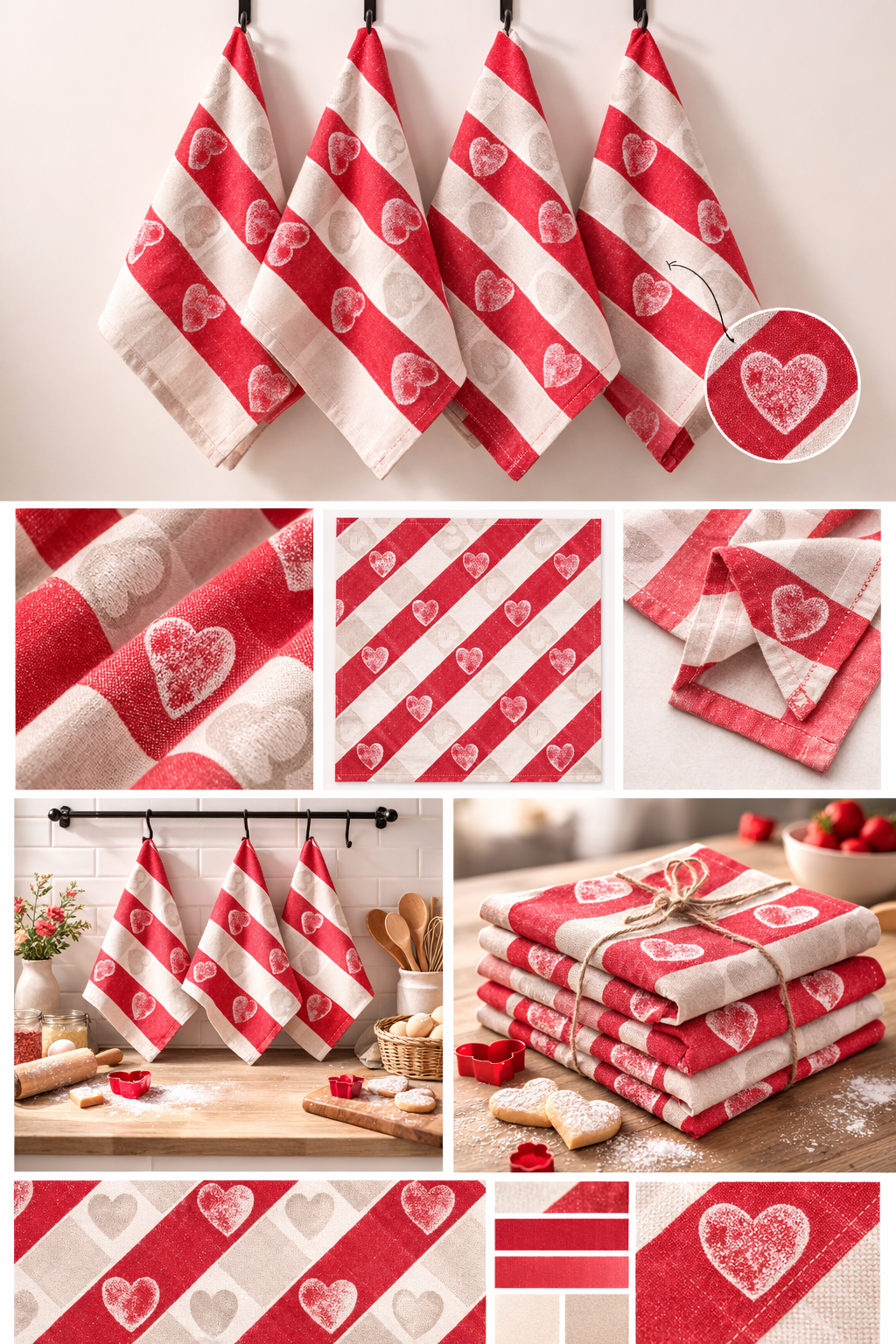 Virtuvinių rankšluosčių komplektas su dėžute - Širdelės