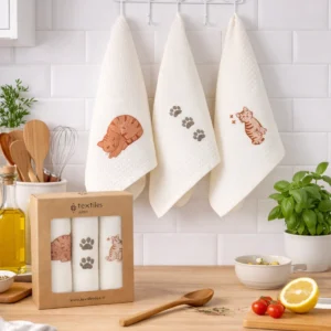 Virtuvinių rankšluosčių komplektas su dėžute - Katės