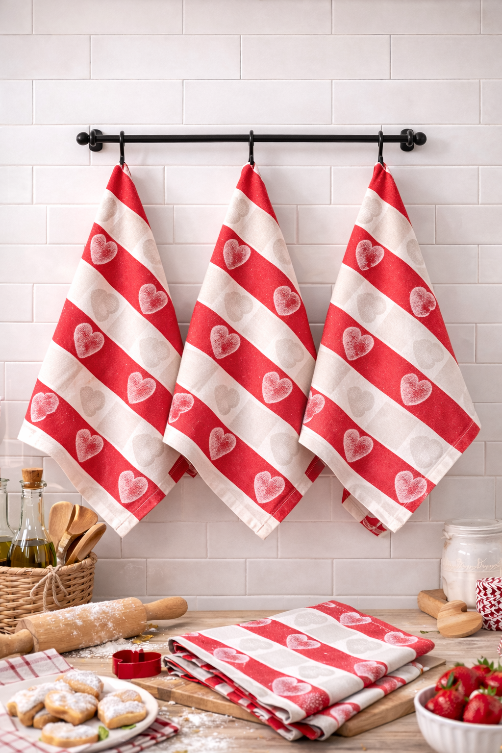 Virtuvinių rankšluosčių komplektas su dėžute - Širdelės